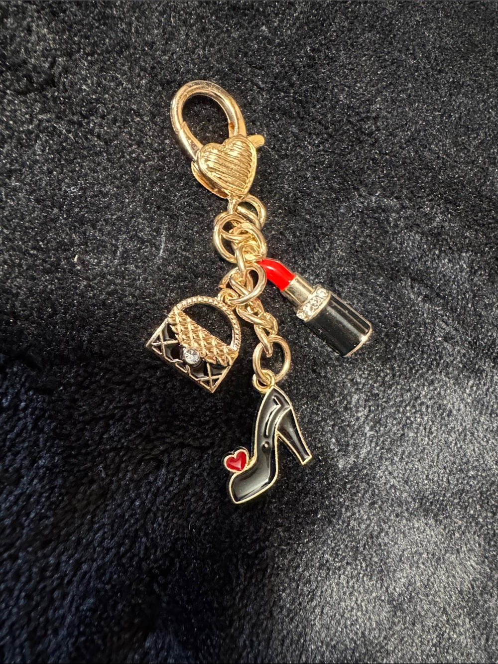 Gold-Tone Lipstick, Handbag & High Heel Charm Keychain - Black & Red